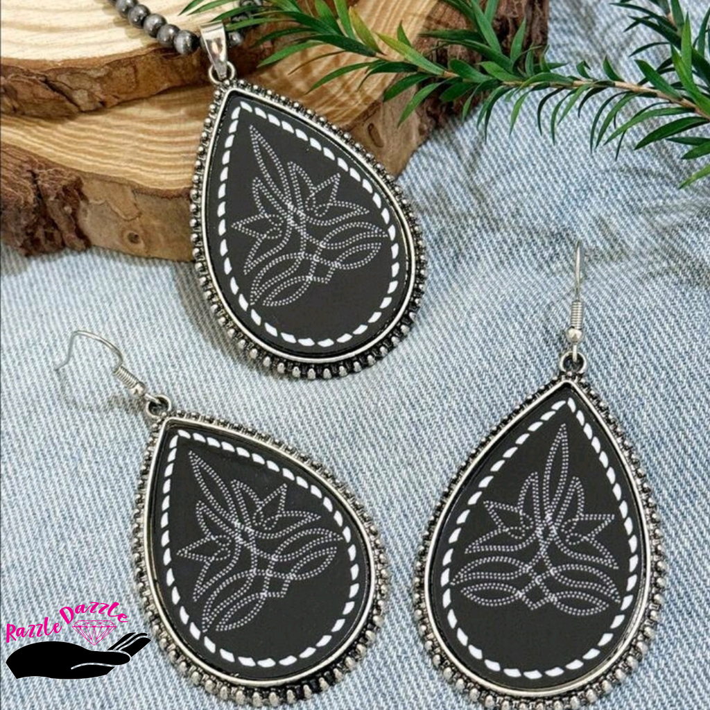 Stitched in the Saddle ~ Necklace and earring set